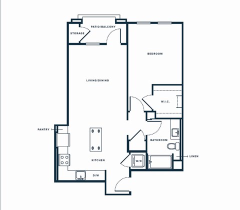 Floor plan for 1 bed, 1 bath, 825 sqft